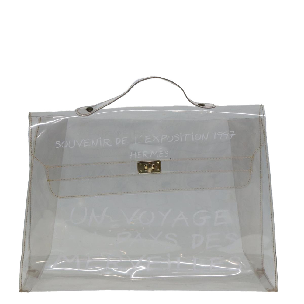 HERMES Vinyl Kelly Hand Bag Vinyl Clear Auth 79847 - Picture 2 of 16